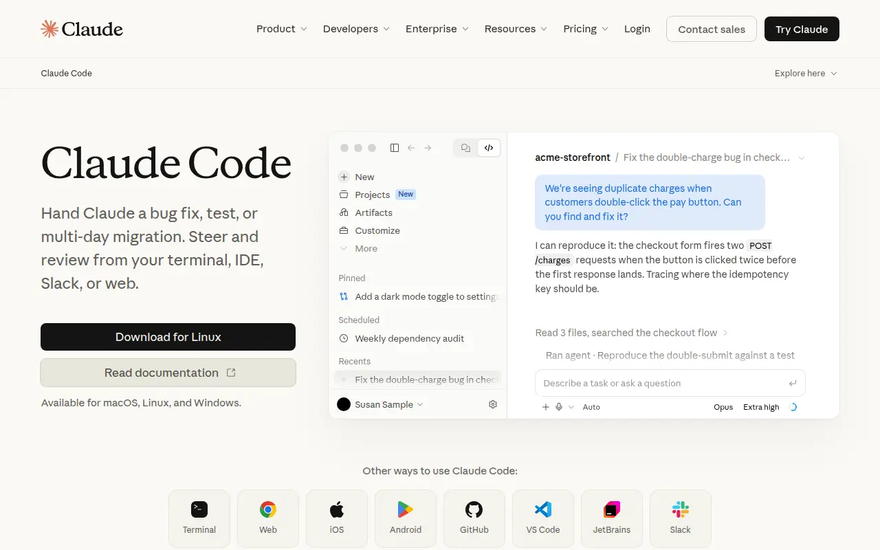 Claude Code's homepage, Oct 2026