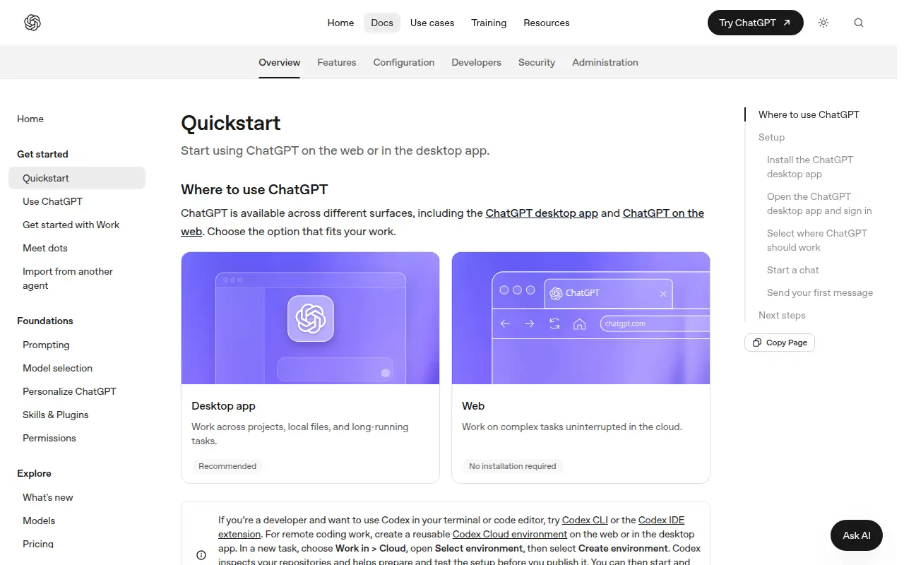 Codex quickstart, Oct 2026