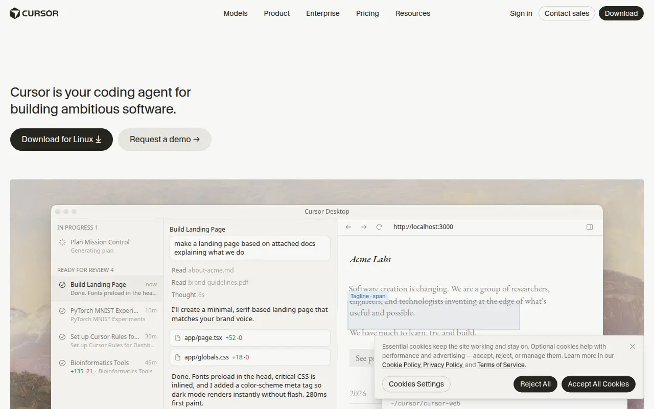 Cursor's homepage, Oct 2026