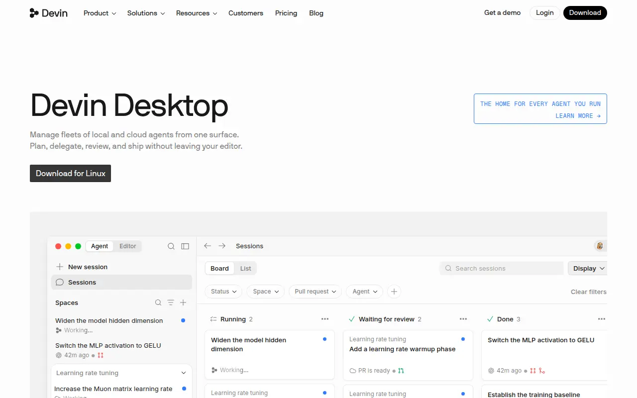 Devin Desktop's homepage, Oct 2026