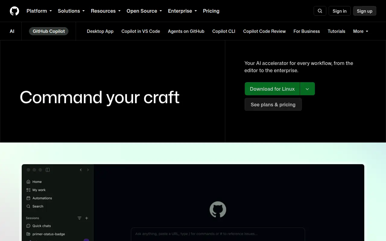 GitHub Copilot's homepage, Oct 2026
