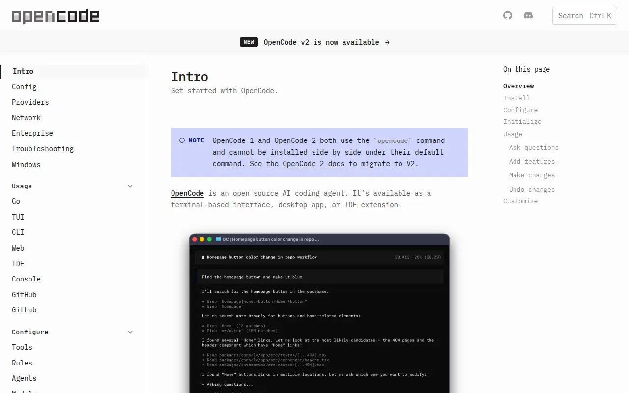 OpenCode's docs, Oct 2026