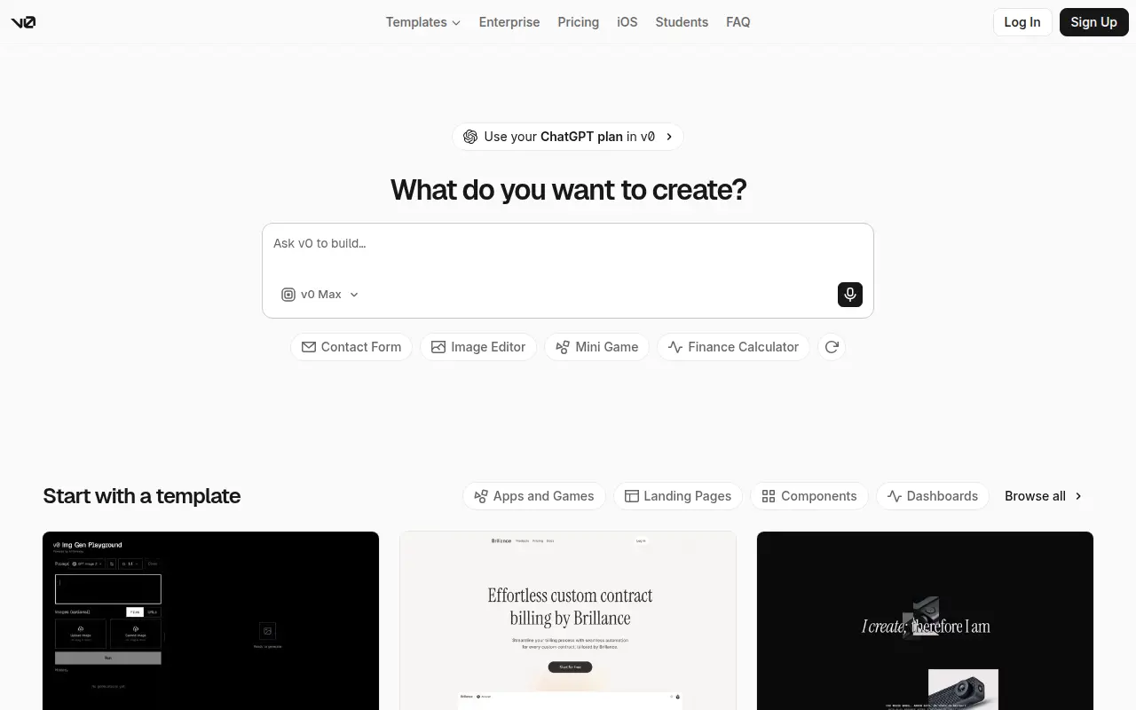v0's homepage, Oct 2026